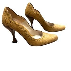 John Fluevog Audrey Crackled Leather Heels Brown Pointed Toe Pumps Portugal - 7